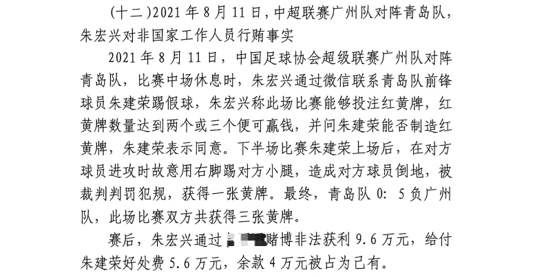 網(wǎng)傳判決書：青島球員朱建榮故意踢對方小腿，染黃收5.6萬好處費