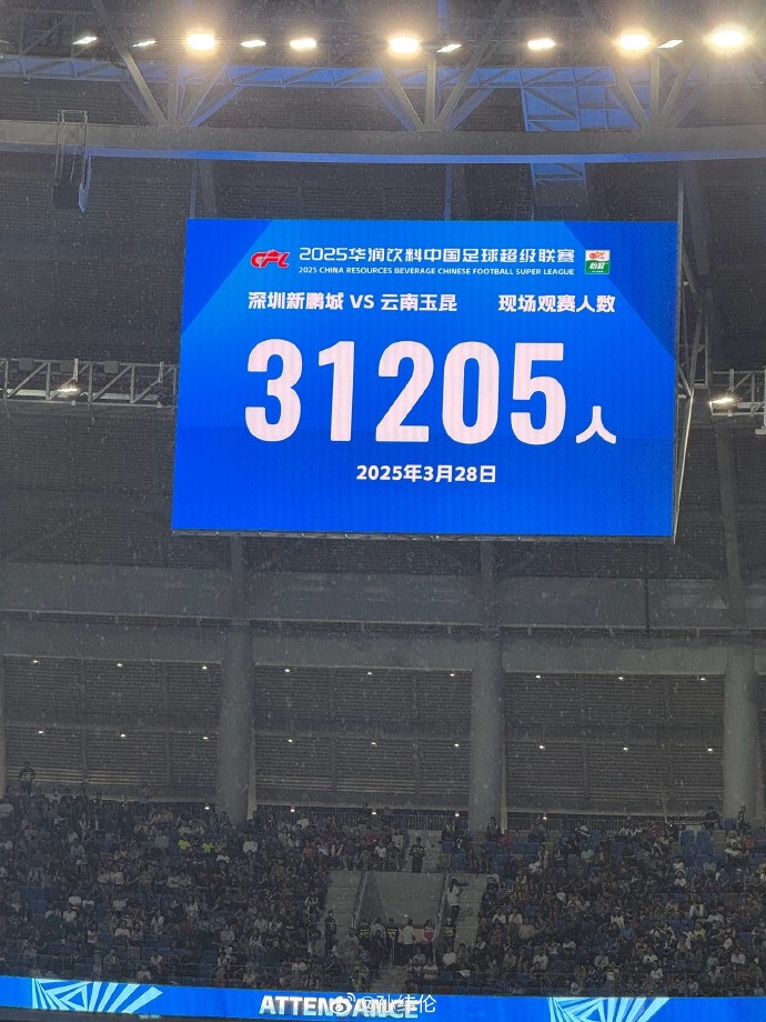 新鵬城新賽季首個主場現(xiàn)場觀眾31205人，為隊(duì)史最高上座人數(shù)