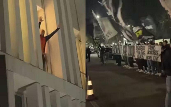 都體：尤文球迷來到酒店外支持新主帥，圖多爾向球迷們揮手致意